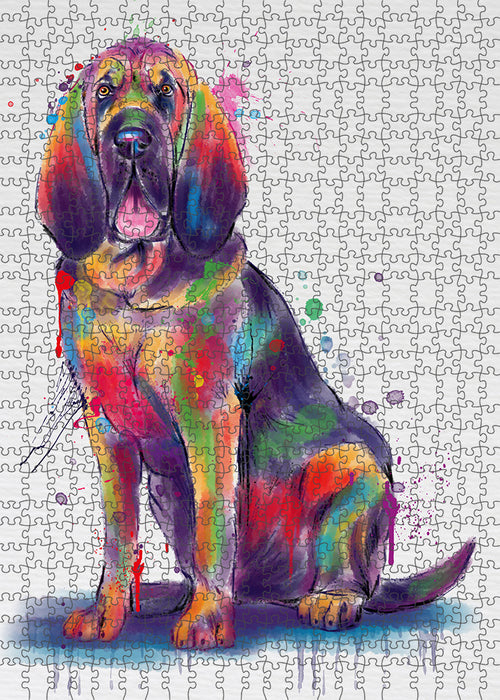 Watercolor Bloodhound Dog Portrait Jigsaw Puzzle for Adults Animal Interlocking Puzzle Game Unique Gift for Dog Lover's with Metal Tin Box