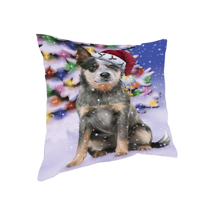 Winterland Wonderland Blue Heeler Dog In Christmas Holiday Scenic Background Pillow PIL71584