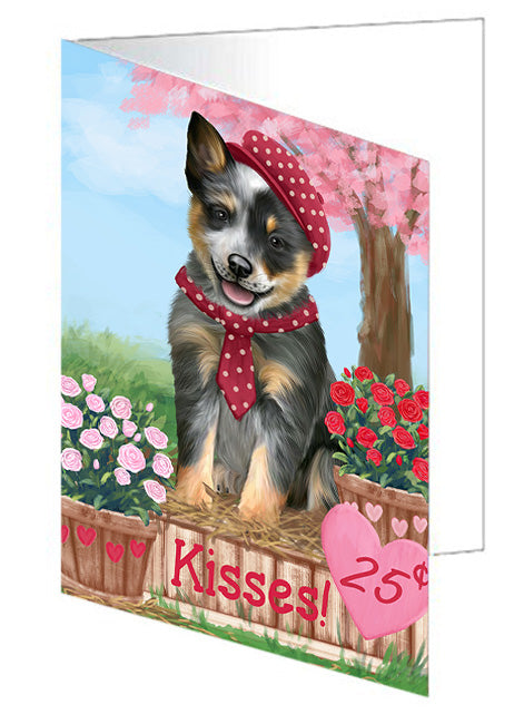 Rosie 25 Cent Kisses Blue Heeler Dog Handmade Artwork Assorted Pets Greeting Cards and Note Cards with Envelopes for All Occasions and Holiday Seasons GCD72323