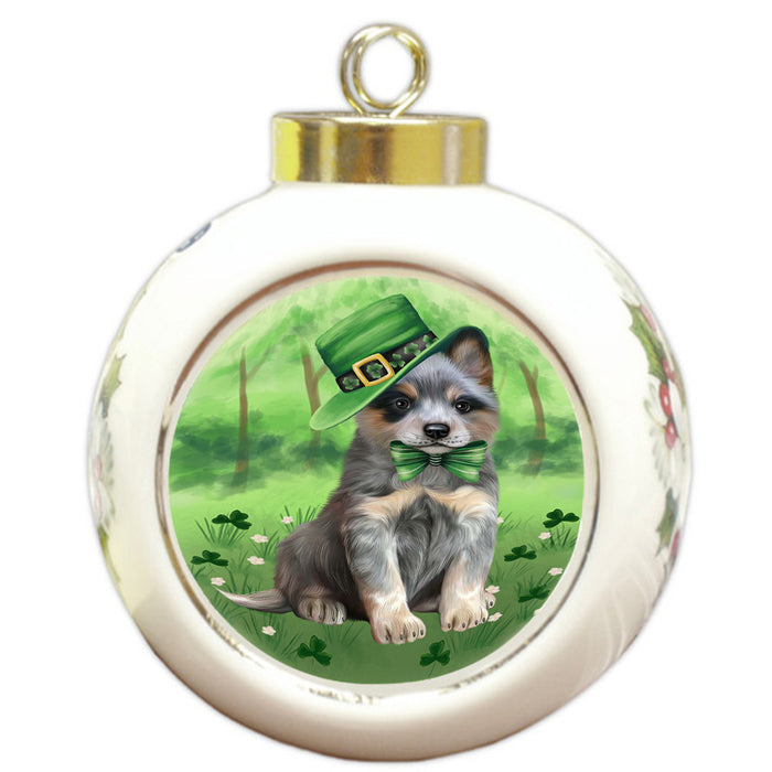 St. Patricks Day Irish Portrait Blue Heeler Dog Round Ball Christmas Ornament RBPOR58117