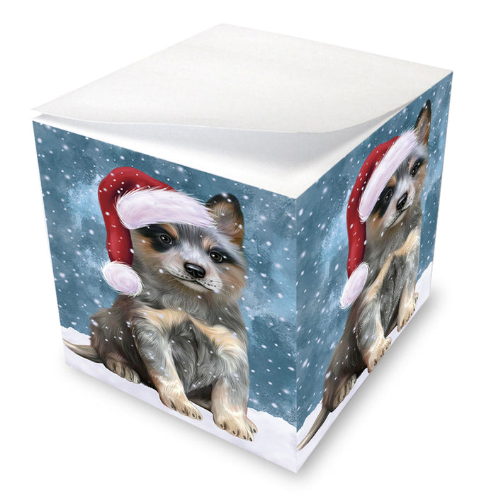 Let it Snow Christmas Holiday Blue Heeler Dog Wearing Santa Hat Note Cube NOC55933
