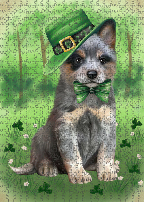 St. Patricks Day Irish Portrait Blue Heeler Dog Portrait Jigsaw Puzzle for Adults Animal Interlocking Puzzle Game Unique Gift for Dog Lover's with Metal Tin Box PZL033