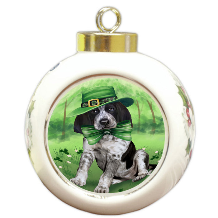 St. Patricks Day Irish Portrait Bluetick Coonhound Dog Round Ball Christmas Ornament RBPOR49329