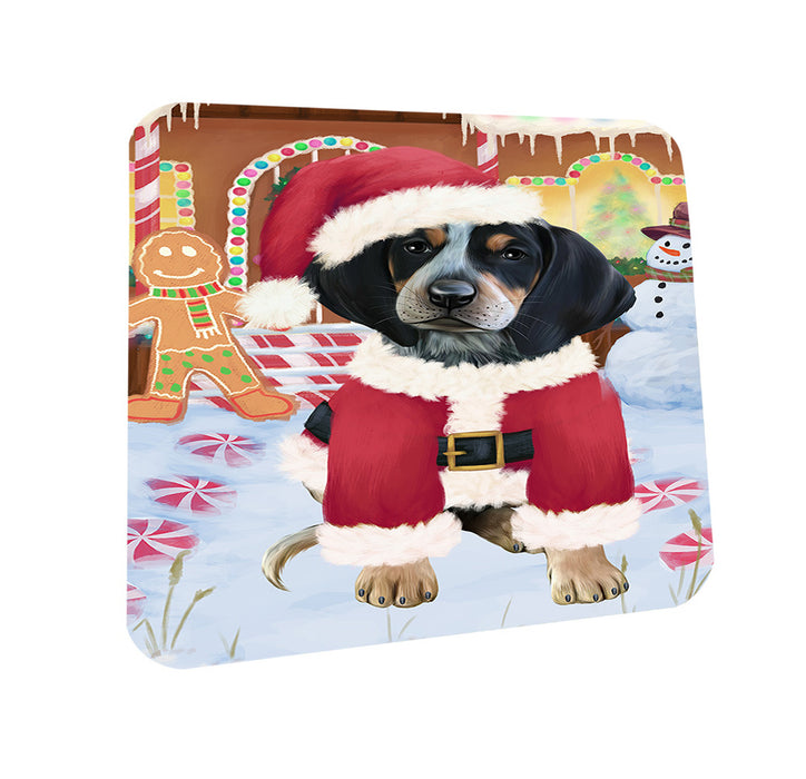 Christmas Gingerbread House Candyfest Bluetick Coonhound Dog Coasters Set of 4 CST56156