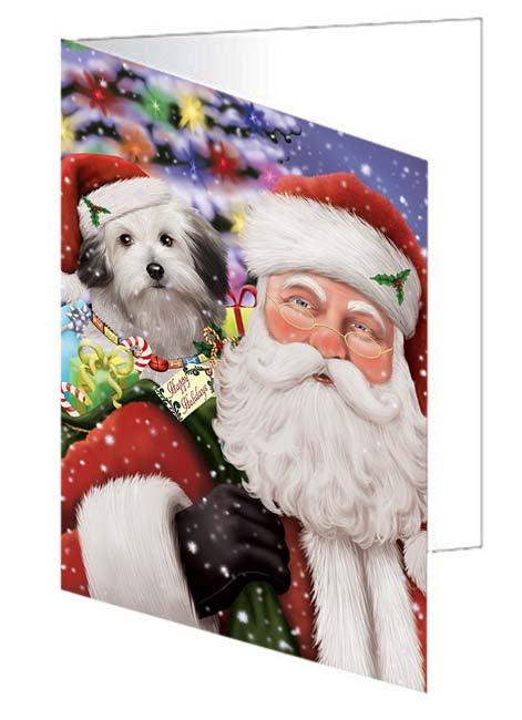 Santa Carrying Bolognese Dog and Christmas Presents Handmade Artwork Assorted Pets Greeting Cards and Note Cards with Envelopes for All Occasions and Holiday Seasons GCD70985