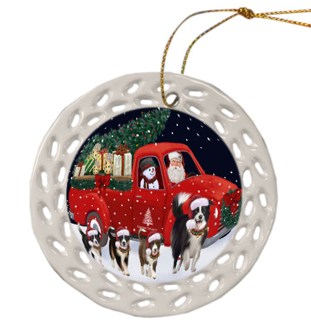 Christmas Express Delivery Red Truck Running Border Collie Dog Doily Ornament DPOR59249