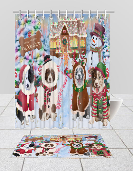 Holiday Gingerbread Cookie Border Collie Dogs  Bath Mat and Shower Curtain Combo