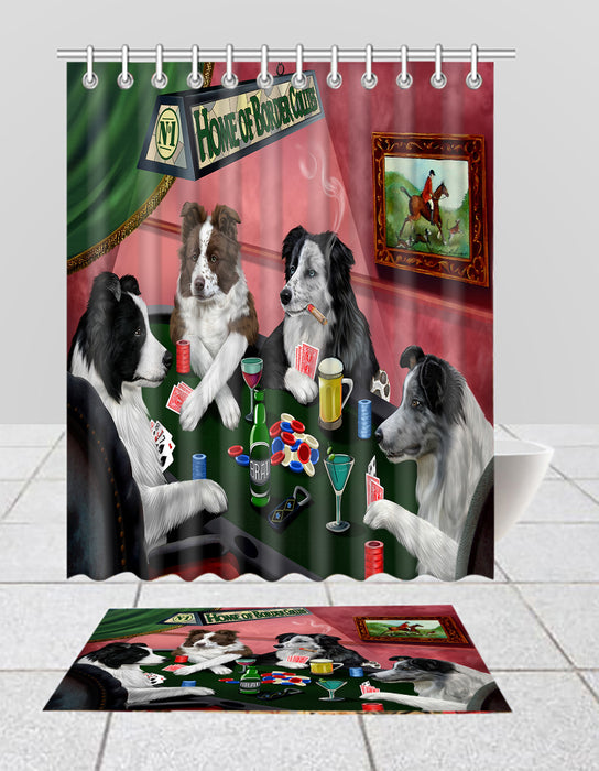 Home of  Border Collie Dogs Playing Poker Bath Mat and Shower Curtain Combo