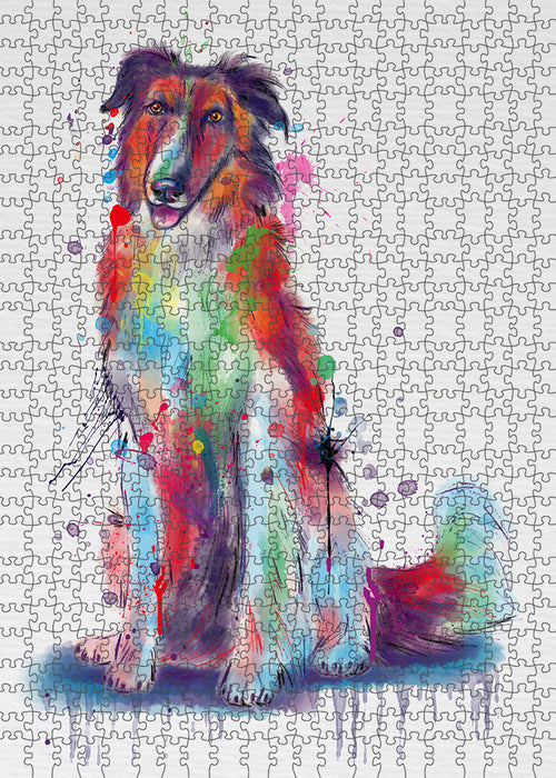 Watercolor Borzoi Dog Portrait Jigsaw Puzzle for Adults Animal Interlocking Puzzle Game Unique Gift for Dog Lover's with Metal Tin Box