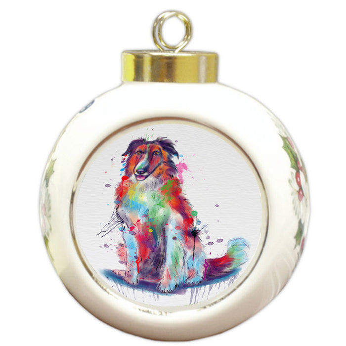 Watercolor Borzoi Dog Round Ball Christmas Ornament RBPOR58760