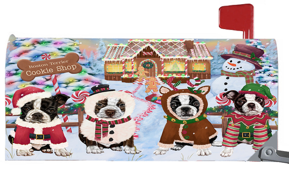 Christmas Holiday Gingerbread Cookie Shop Boston Terrier Dogs 6.5 x 19 Inches Magnetic Mailbox Cover Post Box Cover Wraps Garden Yard Décor MBC48974