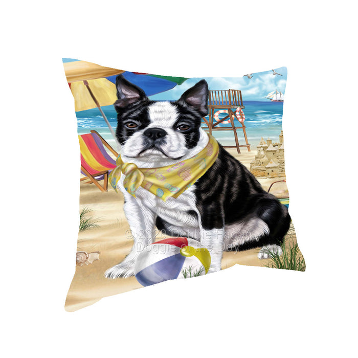 Pet Friendly Beach Boston Terrier Dog Pillow with Top Quality High-Resolution Images - Ultra Soft Pet Pillows for Sleeping - Reversible & Comfort - Ideal Gift for Dog Lover - Cushion for Sofa Couch Bed - 100% Polyester, PILA91603