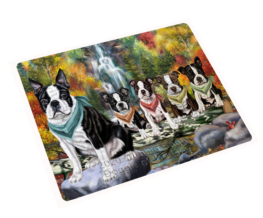 Scenic Waterfall Boston Terrier Dogs Cutting Board - For Kitchen - Scratch & Stain Resistant - Designed To Stay In Place - Easy To Clean By Hand - Perfect for Chopping Meats, Vegetables