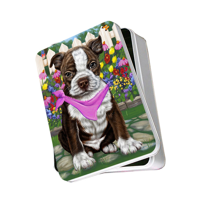 Spring Floral Boston Terrier Dog Photo Storage Tin PITN49804