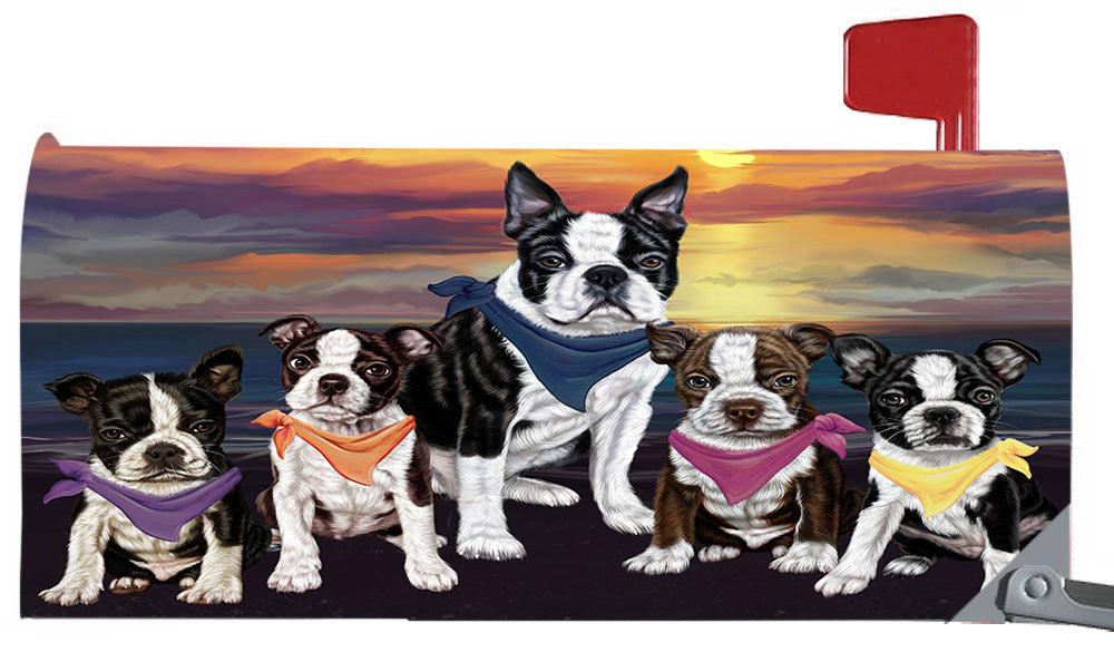 Family Sunset Portrait Boston Terrier Dogs Magnetic Mailbox Cover MBC48455