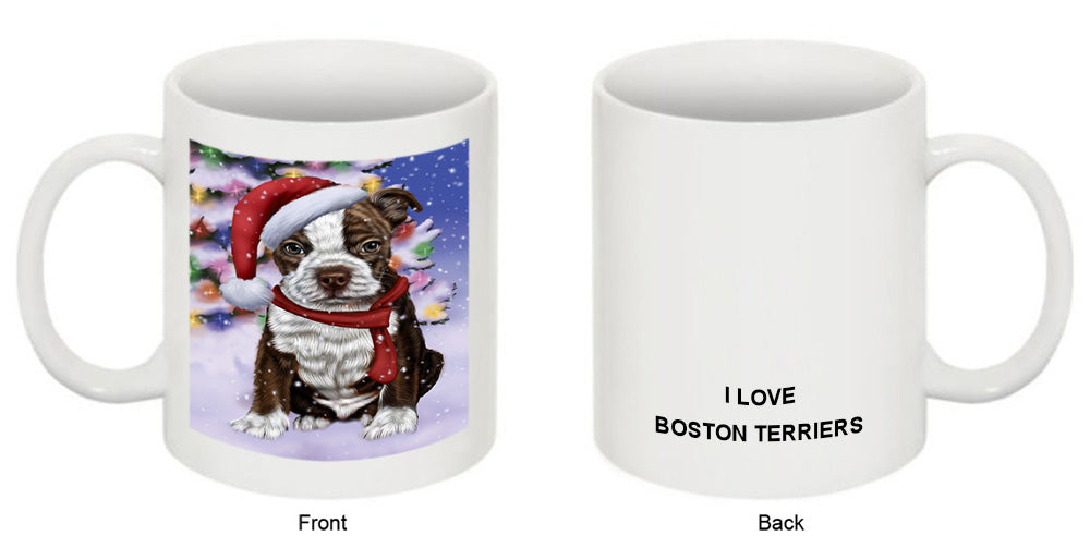 Winterland Wonderland Boston Terrier Dog In Christmas Holiday Scenic Background  Coffee Mug MUG48764