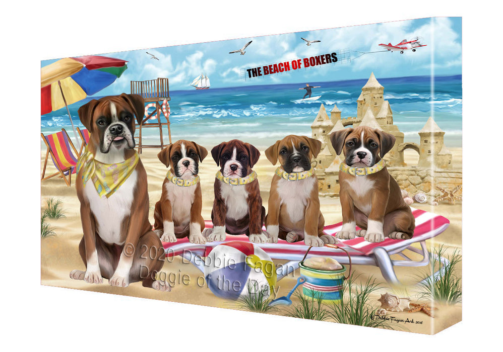 Pet Friendly Beach Boxer Dogs Canvas Wall Art - Premium Quality Ready to Hang Room Decor Wall Art Canvas - Unique Animal Printed Digital Painting for Decoration