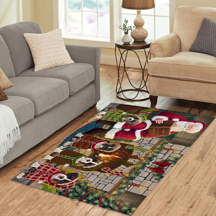 Christmas Cozy Holiday Fire Tails Boxer Dogs Area Rug