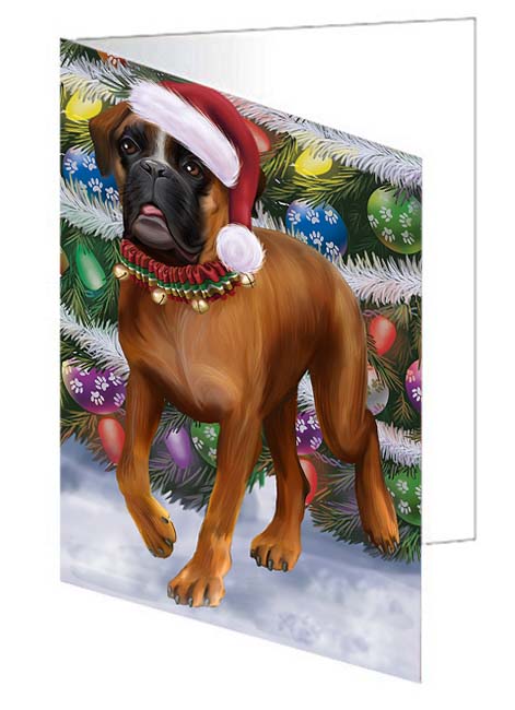 Trotting in the Snow Boxer Dog Handmade Artwork Assorted Pets Greeting Cards and Note Cards with Envelopes for All Occasions and Holiday Seasons GCD70796