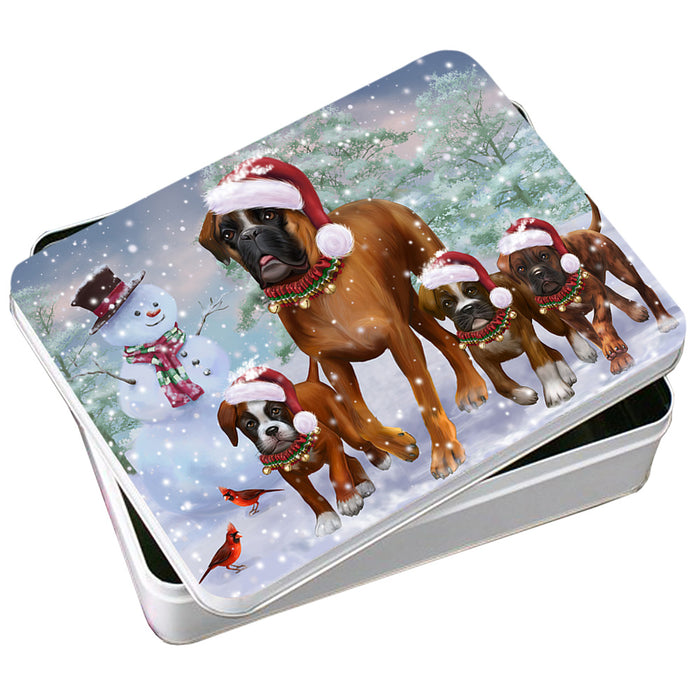 Christmas Running Family Boxers Dog Photo Storage Tin PITN55408