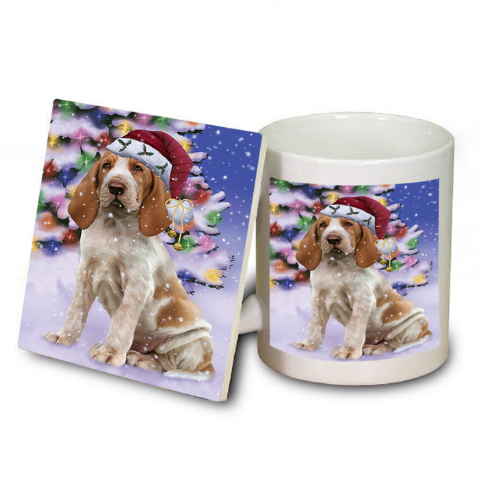 Winterland Wonderland Bracco Italiano Dog In Christmas Holiday Scenic Background Mug and Coaster Set MUC55682