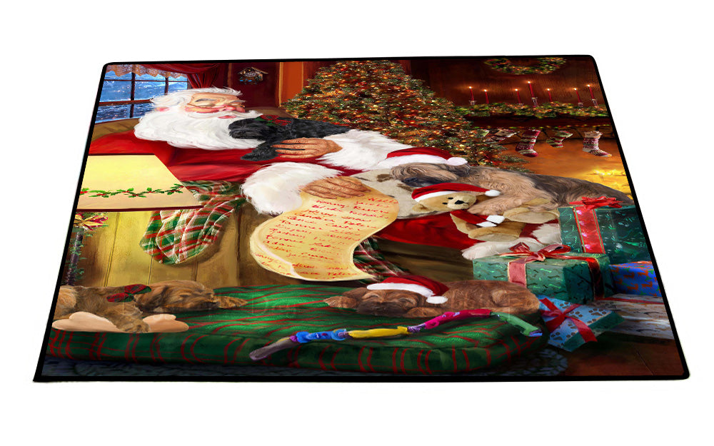 Santa Sleeping with Briard Dogs Floor Mat- Anti-Slip Pet Door Mat Indoor Outdoor Front Rug Mats for Home Outside Entrance Pets Portrait Unique Rug Washable Premium Quality Mat