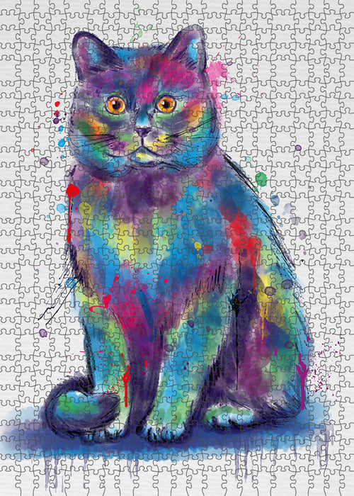 Watercolor British Shorthair Cat Portrait Jigsaw Puzzle for Adults Animal Interlocking Puzzle Game Unique Gift for Dog Lover's with Metal Tin Box