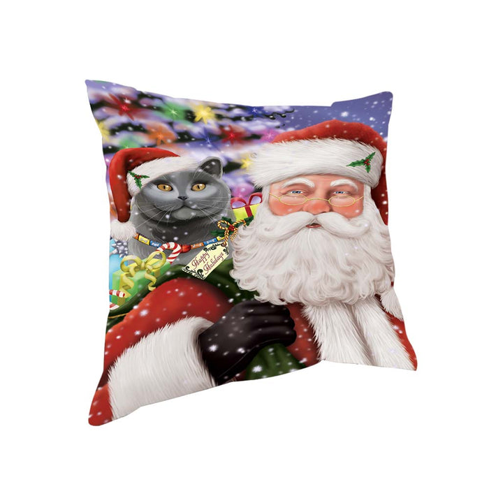 Santa Carrying British Shorthair Cat and Christmas Presents Pillow PIL70908