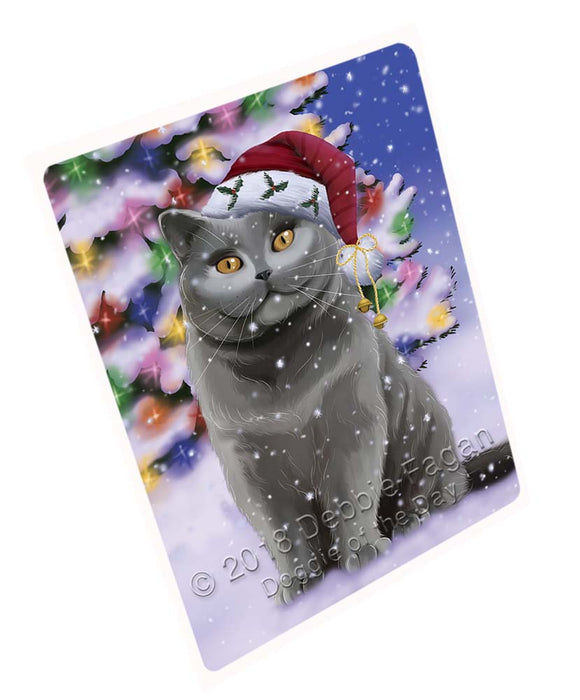 Winterland Wonderland British Shorthair Cat In Christmas Holiday Scenic Background Large Refrigerator / Dishwasher Magnet RMAG96420