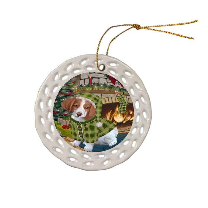 The Stocking was Hung Brittany Spaniel Dog Ceramic Doily Ornament DPOR55603