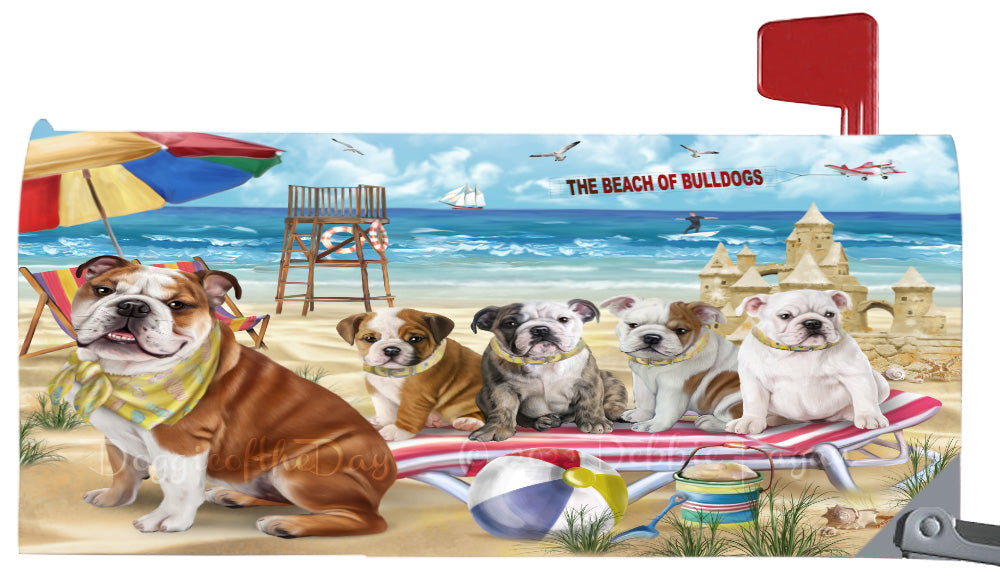 Pet Friendly Beach Bulldogs Magnetic Mailbox Cover Both Sides Pet Theme Printed Decorative Letter Box Wrap Case Postbox Thick Magnetic Vinyl Material