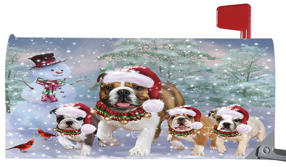 Christmas Running Family Bulldogs Magnetic Mailbox Cover Both Sides Pet Theme Printed Decorative Letter Box Wrap Case Postbox Thick Magnetic Vinyl Material