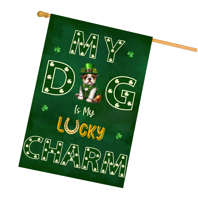 St. Patrick's Day Bulldog Irish Dog House Flags with Lucky Charm Design - Double Sided Yard Home Festival Decorative Gift - Holiday Dogs Flag Decor - 28"w x 40"h