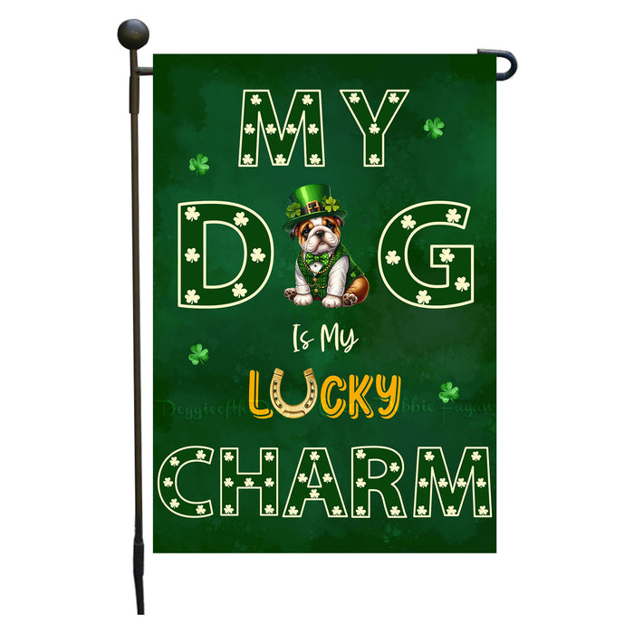 St. Patrick's Day Bulldog Irish Dog Garden Flags with Lucky Charm Design - Double Sided Yard Garden Festival Decorative Gift - Holiday Dogs Flag Decor 12 1/2"w x 18"h