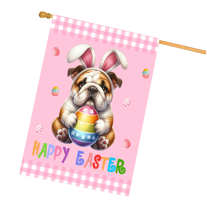 Bulldog Dog Easter Day House Flags with Multi Design - Double Sided Easter Festival Gift for Home Decoration  - Holiday Dogs Flag Decor 28" x 40"