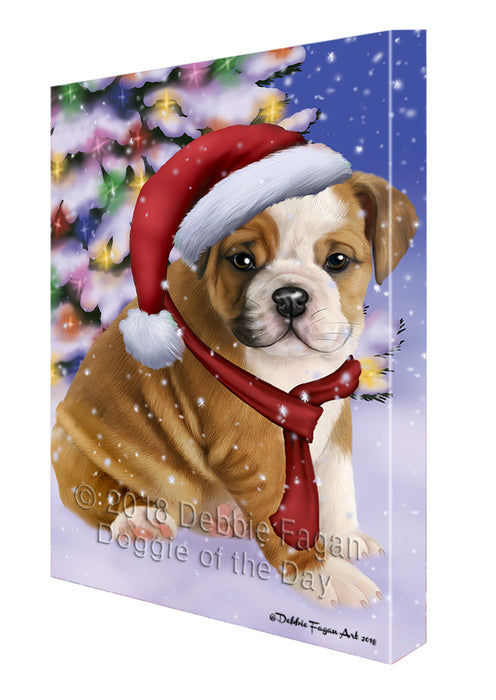 Winterland Wonderland Bulldog In Christmas Holiday Scenic Background  Canvas Print Wall Art Décor CVS98180