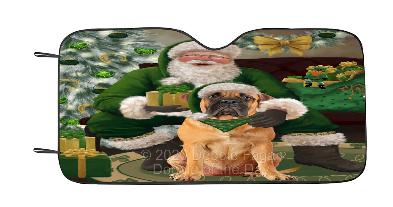 Christmas Irish Santa with Gift and Bullmastiff Dog Car Sun Shade Cover Curtain