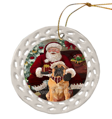 Santa's Christmas Surprise Bullmastiff Dog Doily Ornament DPOR59573