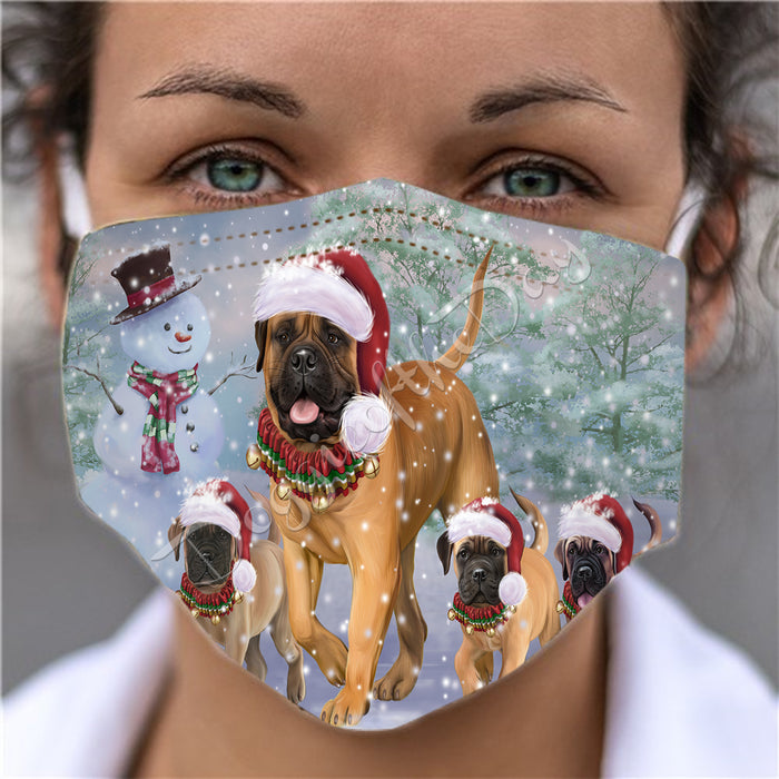 Christmas Running Fammily Bullmastiff Dogs Face Mask FM48705