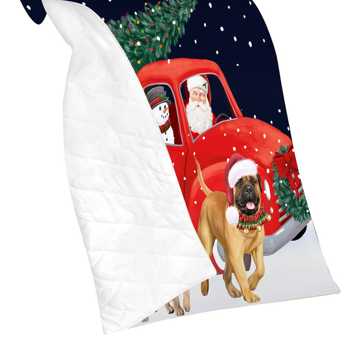 Christmas Express Delivery Red Truck Running Bulldogs Lightweight Soft Bedspread Coverlet Bedding Quilt QUILT59831