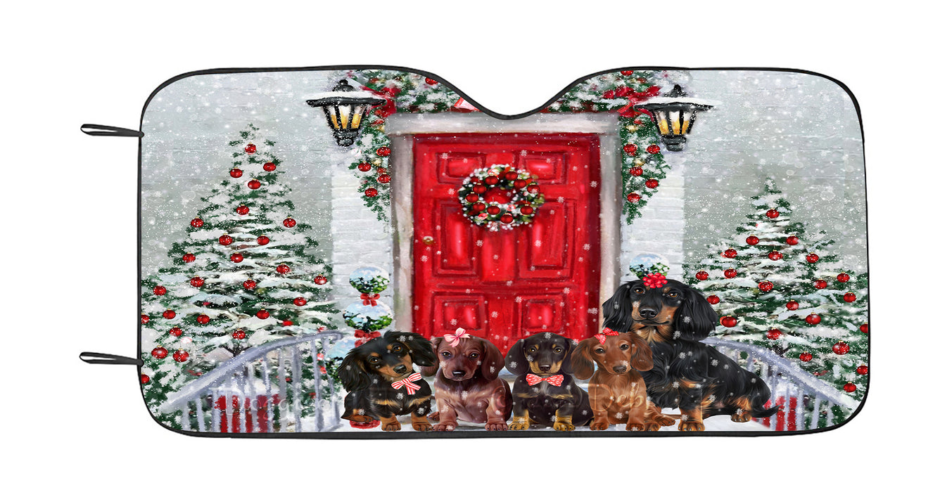 Christmas Holiday Welcome Red Door Dachshund Dog Car Sun Shade