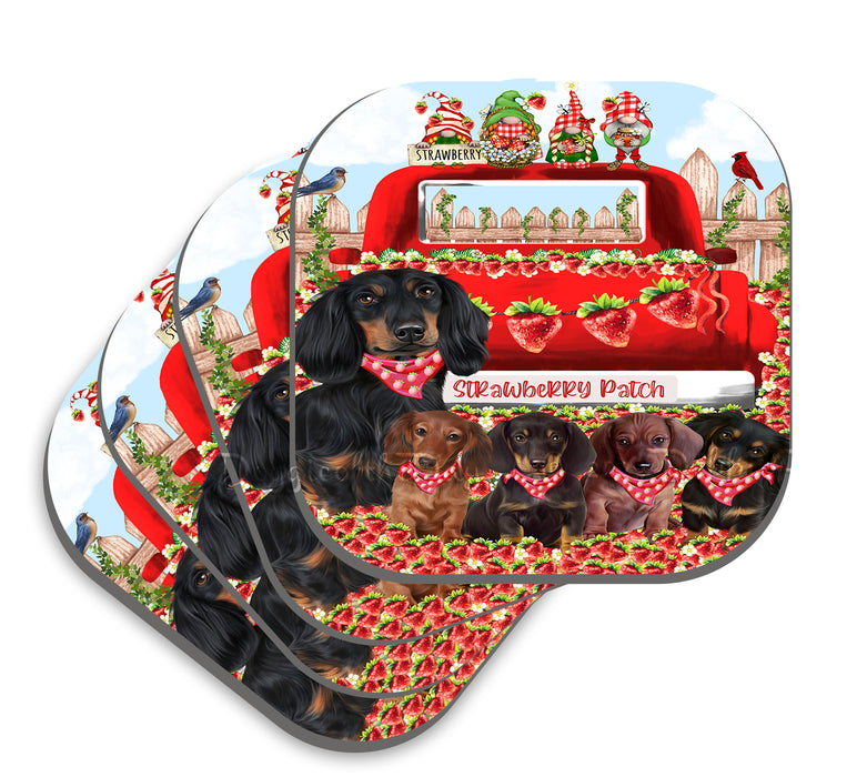 Strawberry Patch with Gnomes Dachshund Dog Coasters Set of 4
