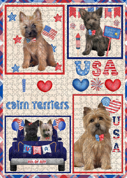 4th of July Independence Day I Love USA Cairn Terrier Dogs Portrait Jigsaw Puzzle for Adults Animal Interlocking Puzzle Game Unique Gift for Dog Lover's with Metal Tin Box