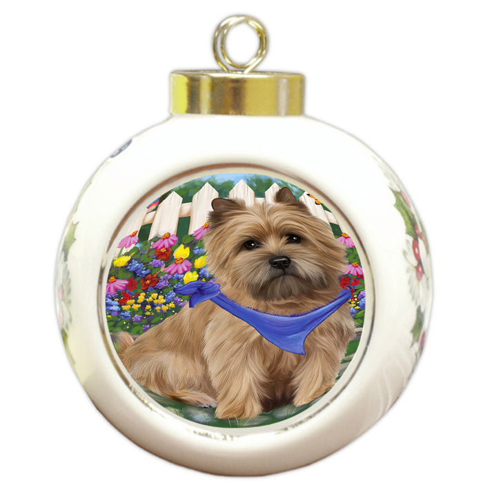 Spring Floral Cairn Terrier Dog Round Ball Christmas Ornament RBPOR49829