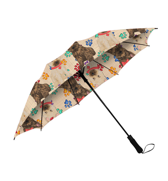 Rainbow Paw Print Cairn Terrier Dogs Red Semi-Automatic Foldable Umbrella