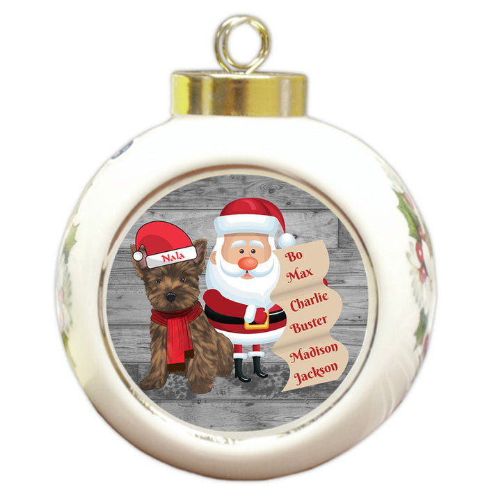 Custom Personalized Santa with Cairn Terrier Dog Christmas Round Ball Ornament