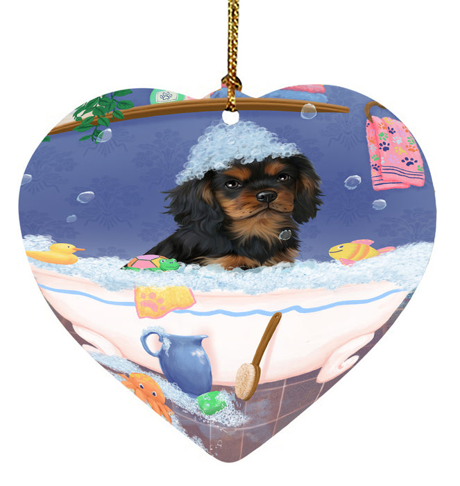 Rub A Dub Dog In A Tub Cavalier King Charles Spaniel Dog Heart Christmas Ornament HPORA58578