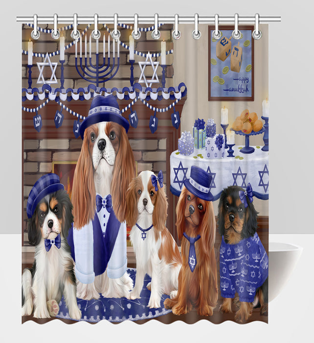 Happy Hanukkah Family Cavalier King Charles Spaniel Dogs Shower Curtain