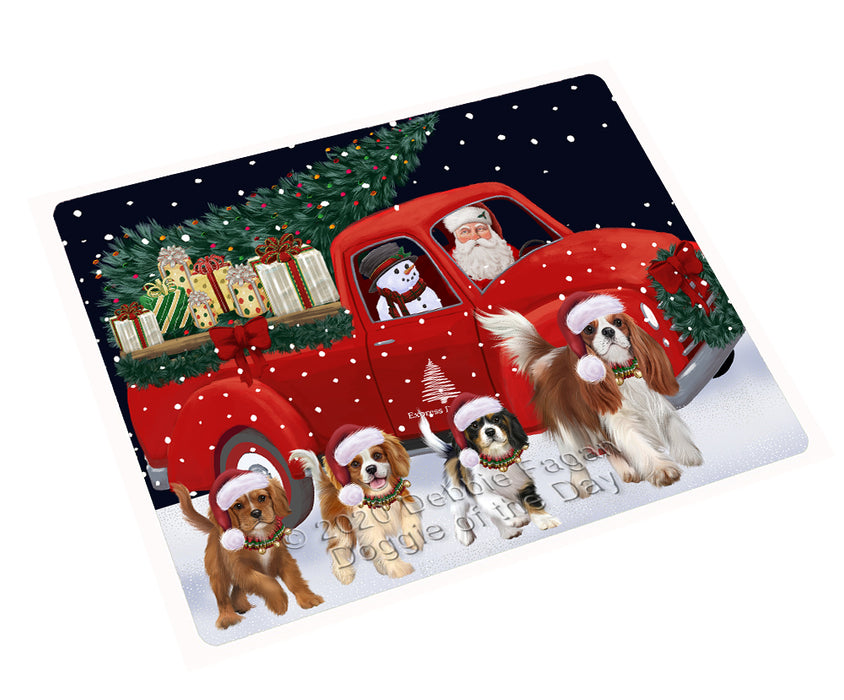 Christmas Express Delivery Red Truck Running Cavalier King Charles Spaniel Dogs Cutting Board - Easy Grip Non-Slip Dishwasher Safe Chopping Board Vegetables C77764
