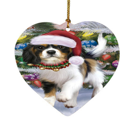Trotting in the Snow Cavalier King Charles Spaniel Dog Heart Christmas Ornament HPOR55786